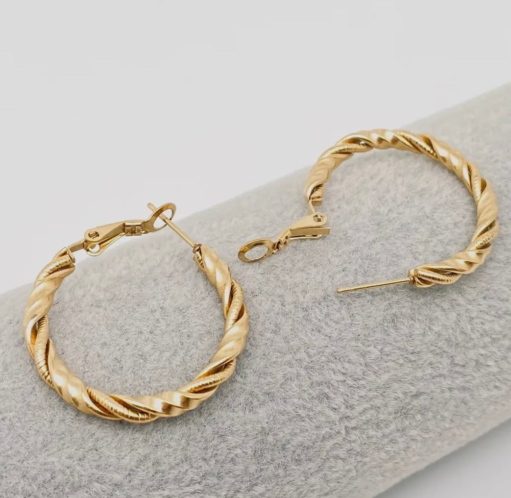 18K Gold Plated Stainless Steel Circular Spiral Hoop Earring