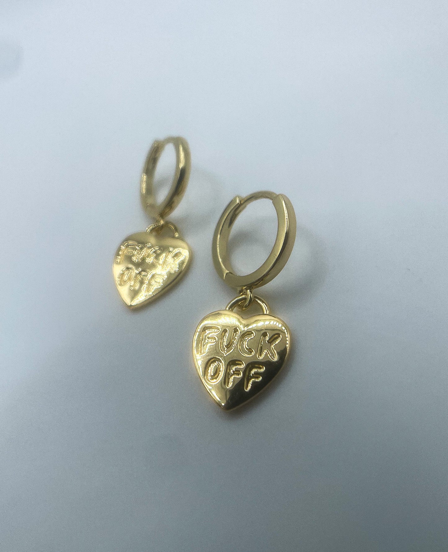 "Fuck Off" Heart-Shaped 18K Gold Plated Hoop Earrings