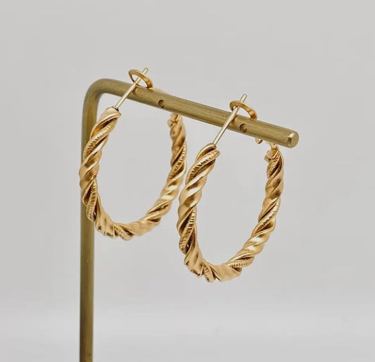 18K Gold Plated Stainless Steel Circular Spiral Hoop Earring