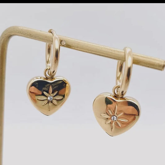 Cubic Zirconia Heart-Shaped 18K Gold-Plated Huggie Earrings