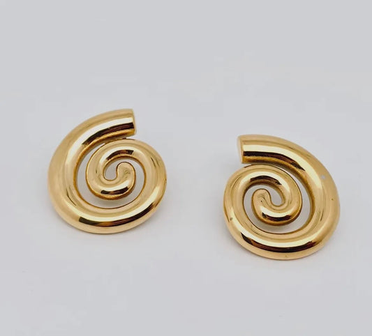 Spiral Conch Shape 18K Gold Plated Stainless Steel Post Earrings