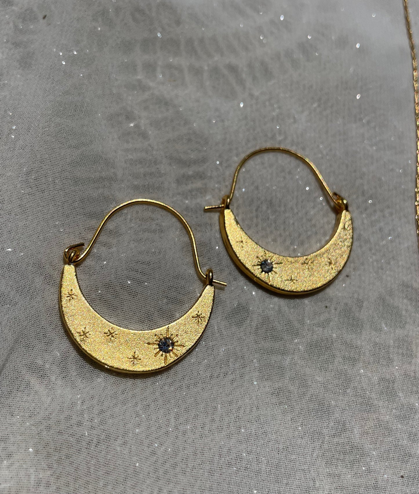 14K Gold Starlight Crescent Earrings