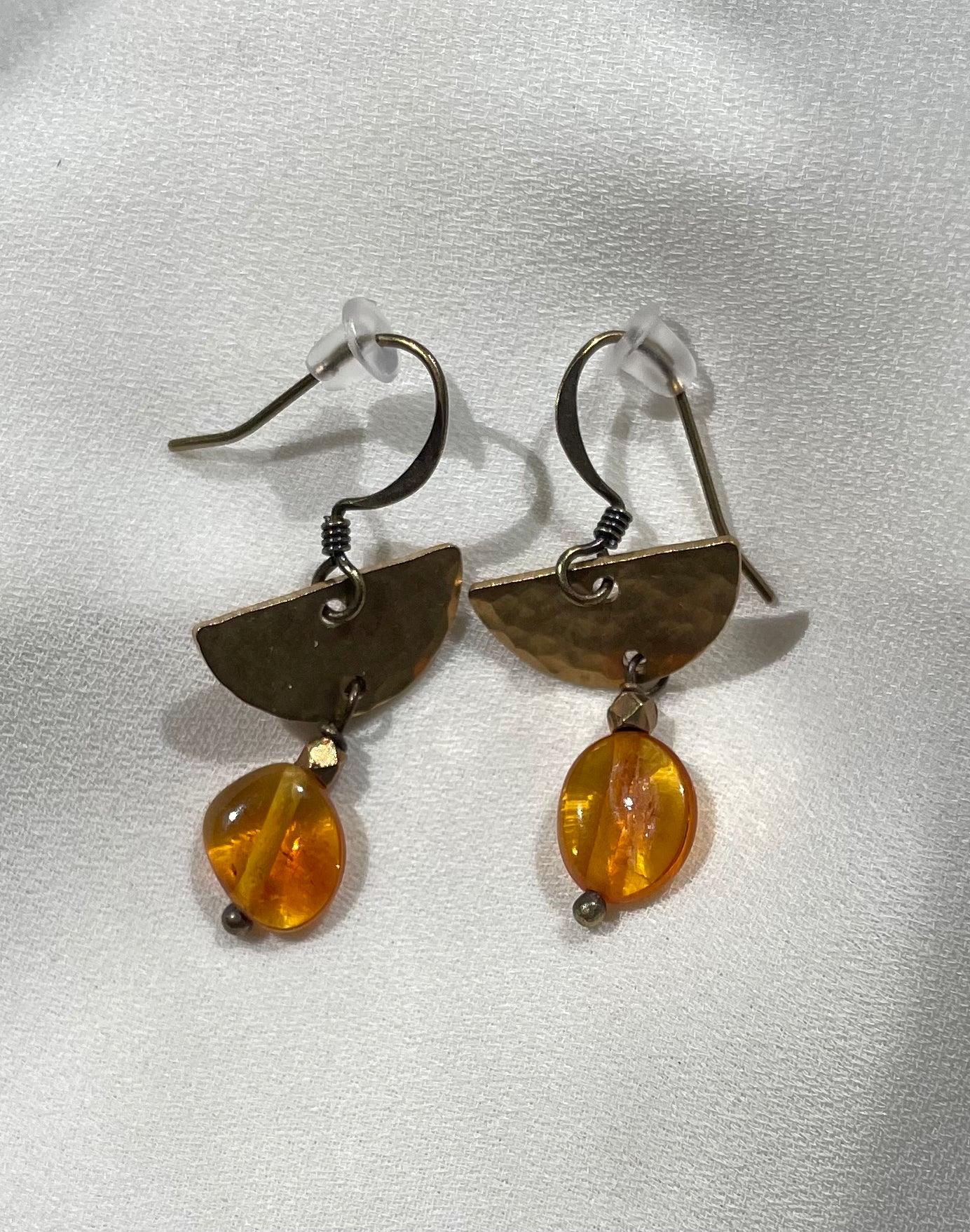 Baltic Amber Hammered Half Moon Goddess Earrings