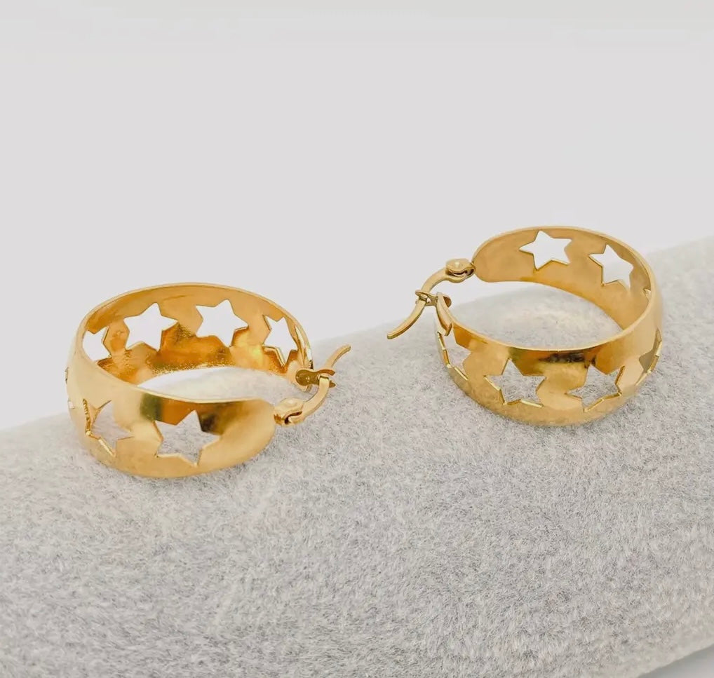 Hollow Out Stars 18K Gold Plated Stainless Steel Hoop Earrings