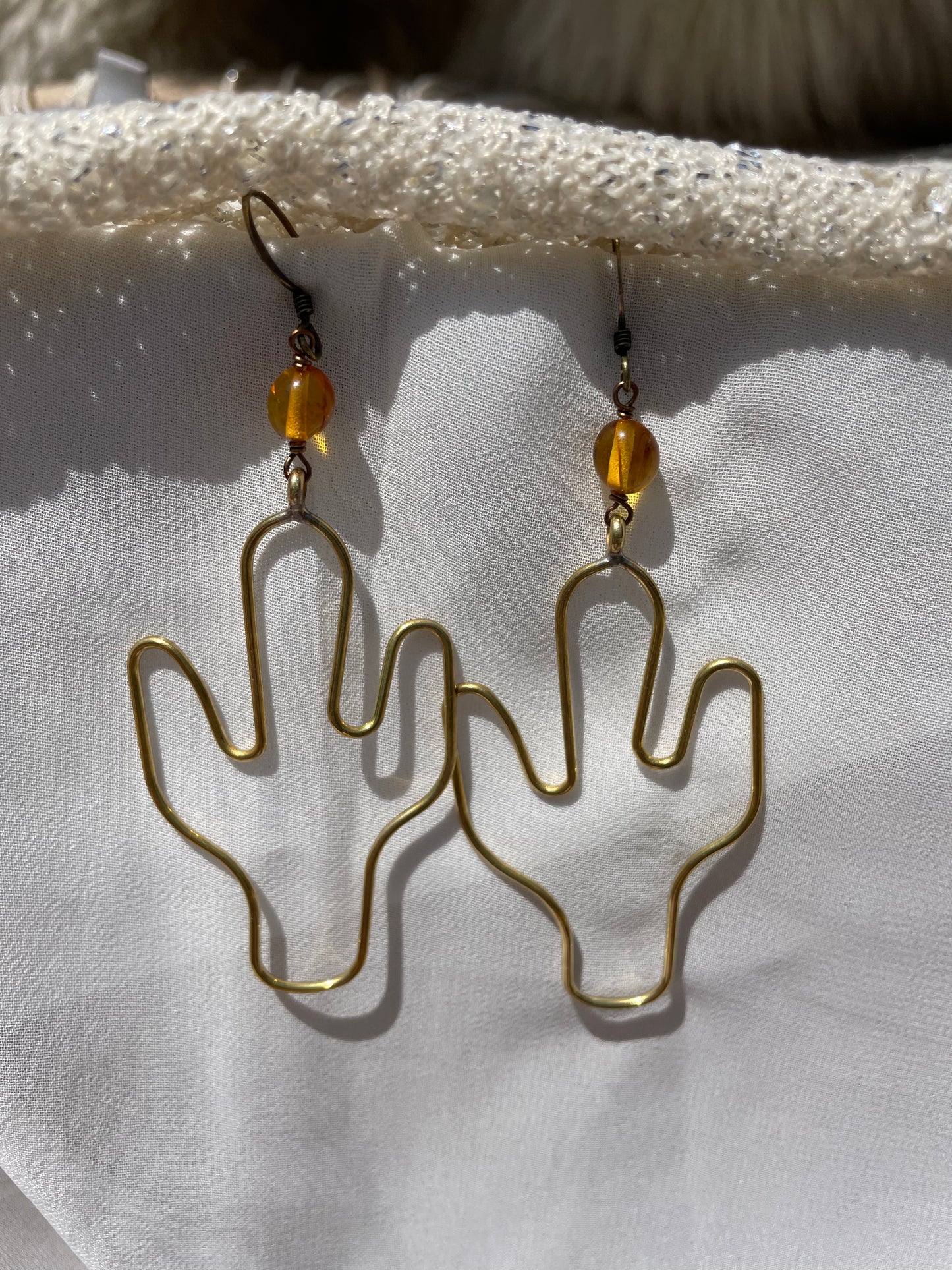 Large Cactus Earrings with Baltic Amber Gems