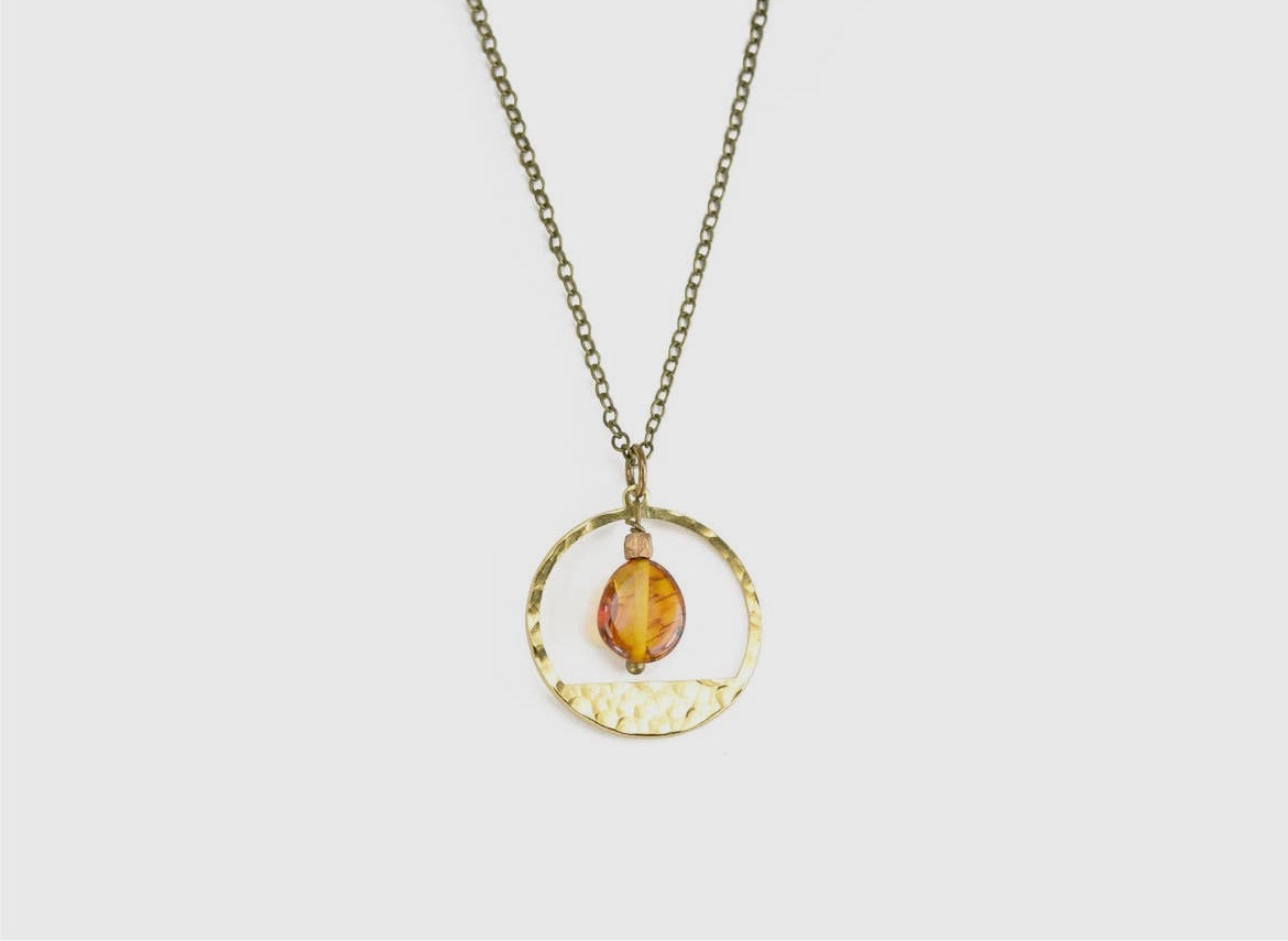 Honey Baltic Amber Circle Full Moon Necklace