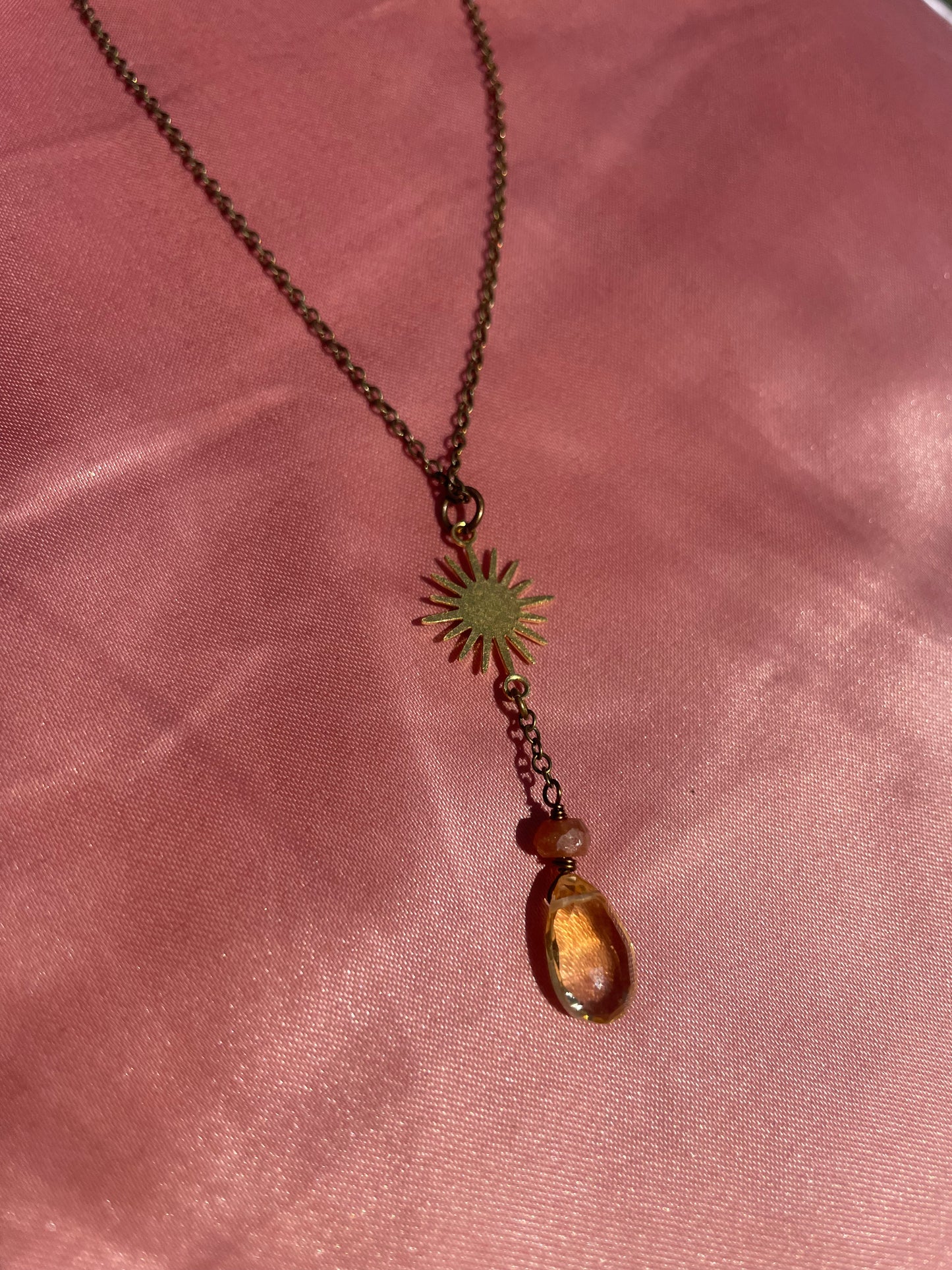 Citrine and Sunstone Long Chain Necklace