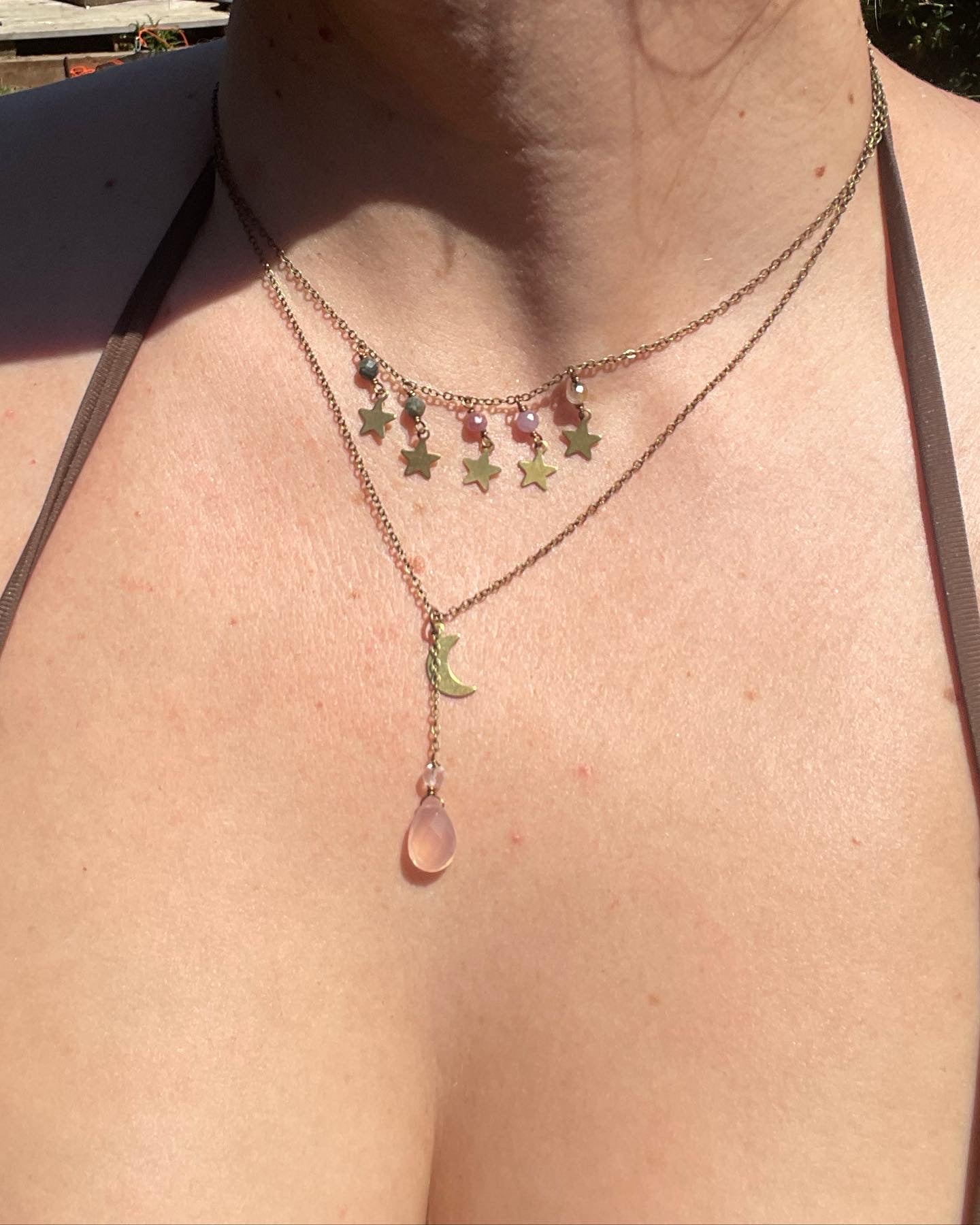 Watermelon Tourmaline Dainty Stars Necklace