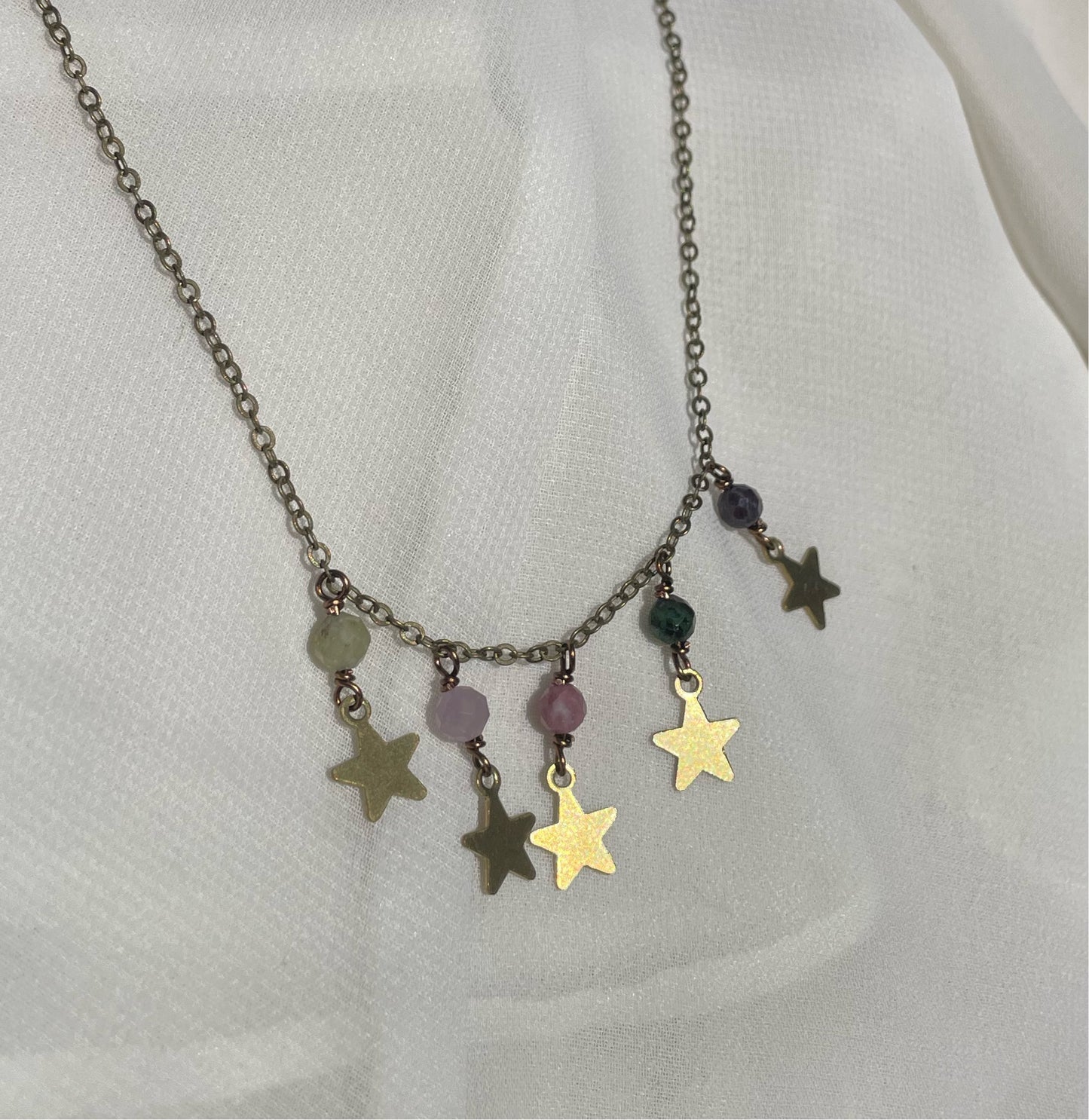 Watermelon Tourmaline Dainty Stars Necklace