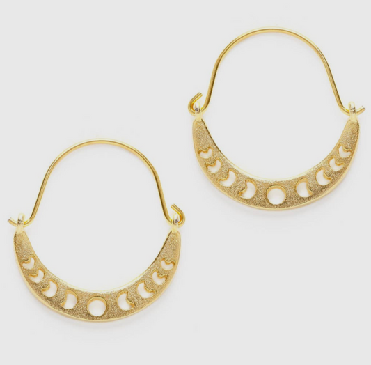 14K Gold Moon Phase Gypsy Hoop Earrings