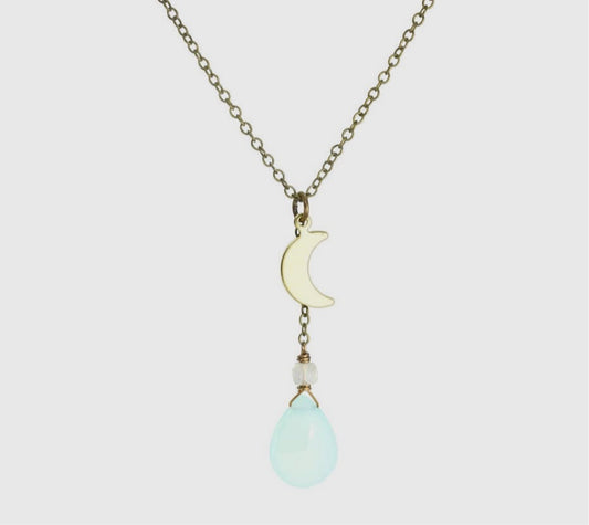 Seafoam Chalcedony Crescent Moon Necklace