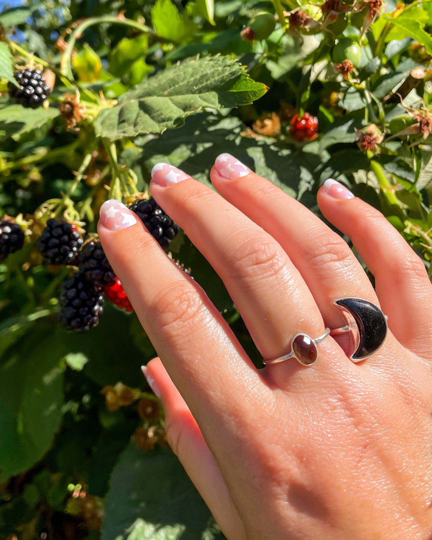 Sterling Silver Crescent Moon Gemstone Ring