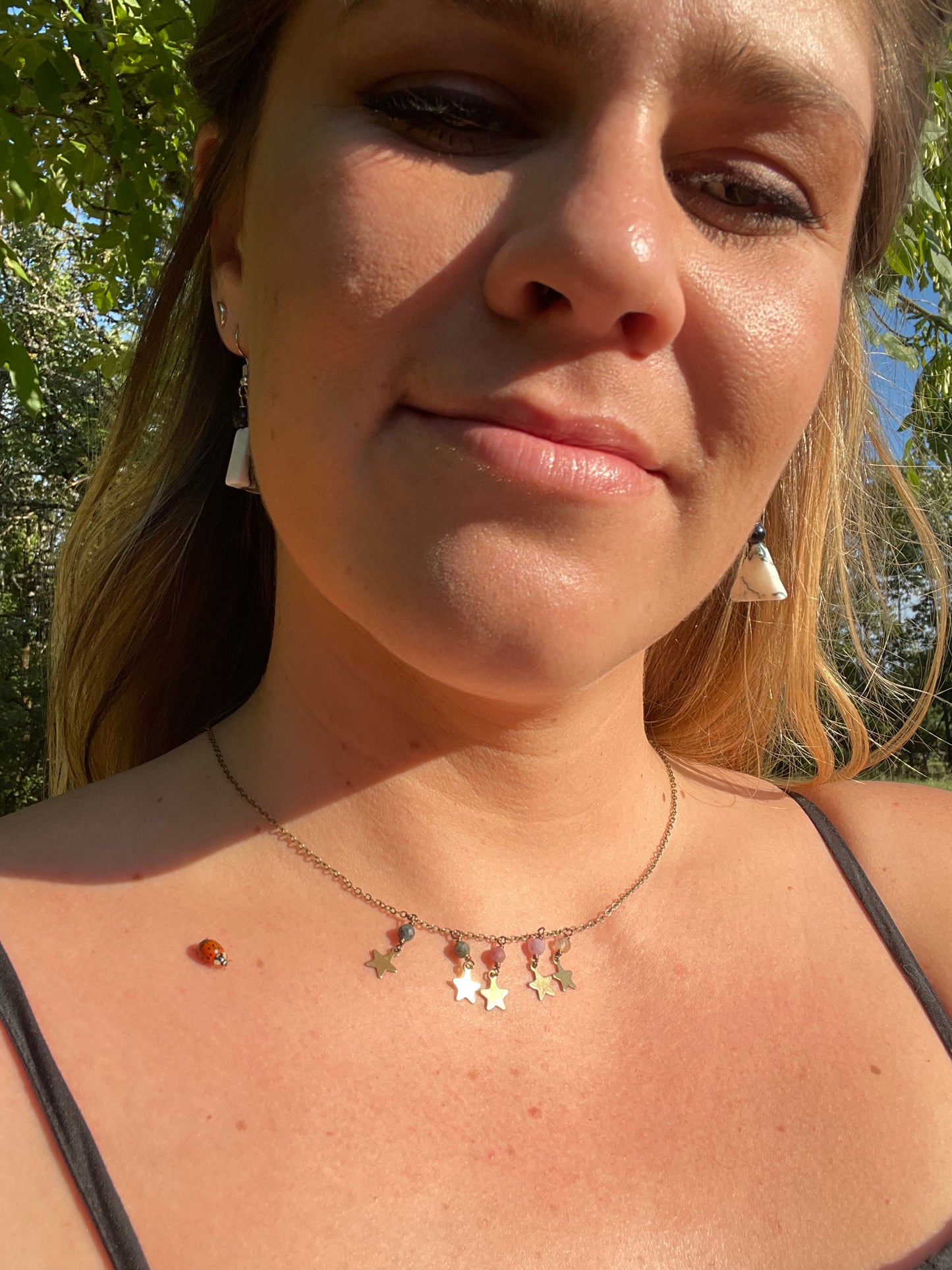 Watermelon Tourmaline Dainty Stars Necklace