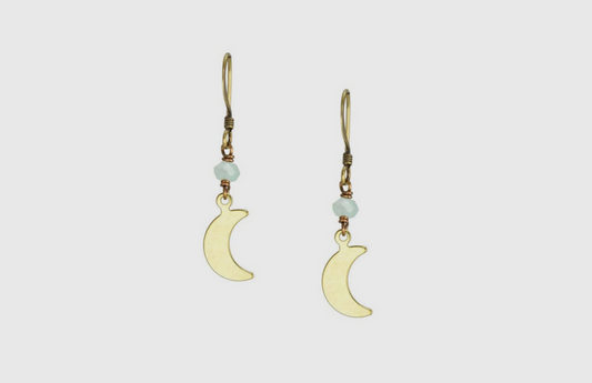 Dainty Seafoam Chalcedony Crescent Moon Earrings