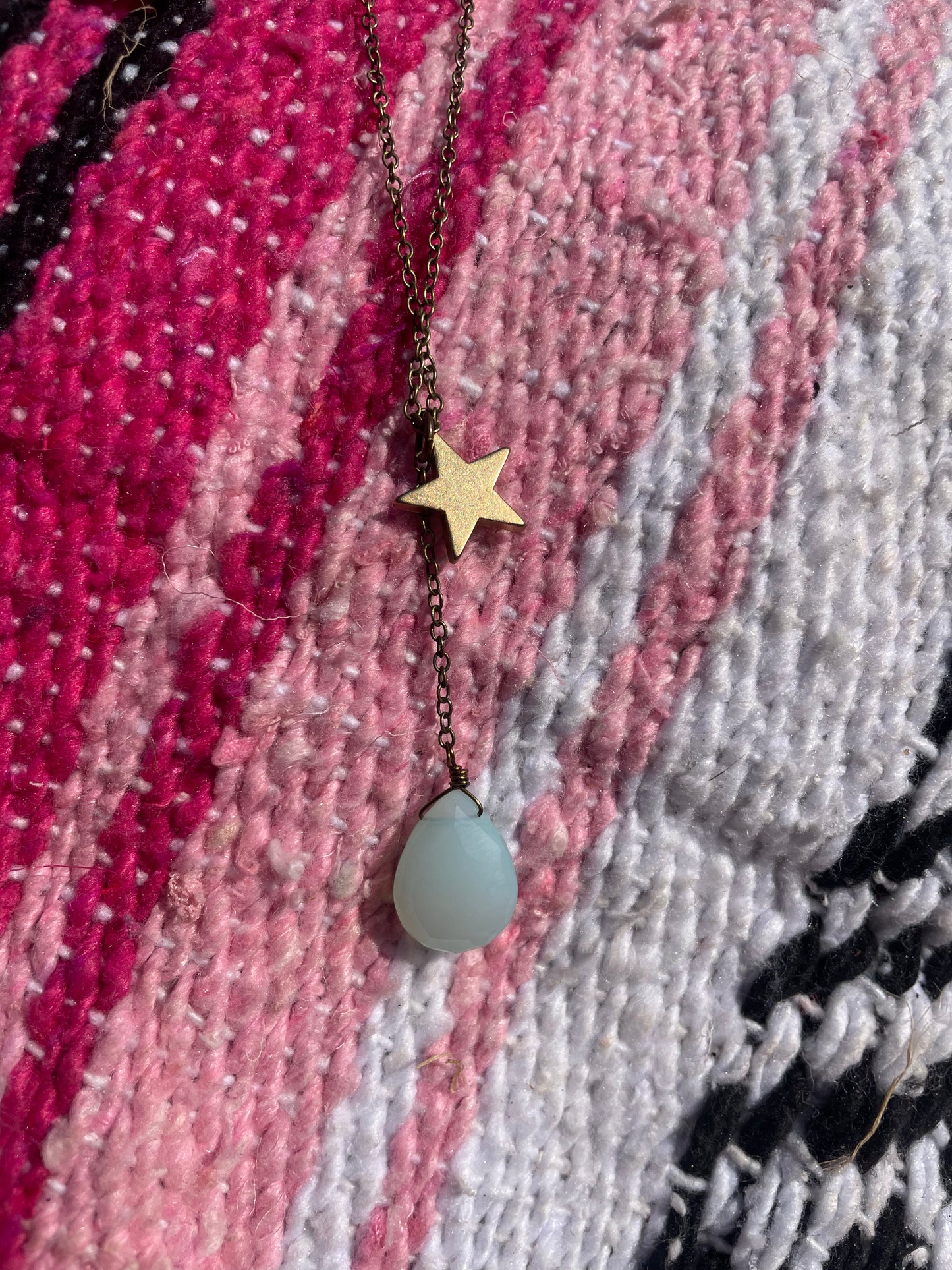 Seafoam Chalcedony Golden Star Chain Drop Necklace