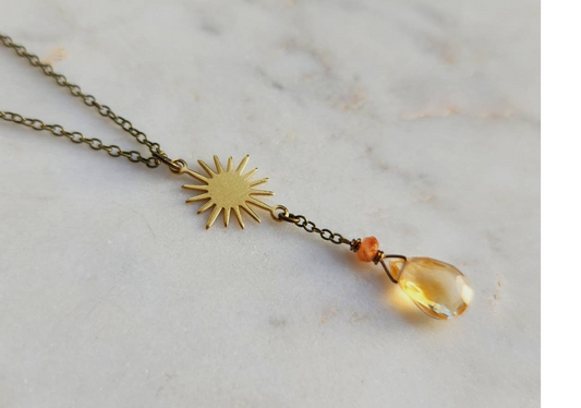 Citrine and Sunstone Long Chain Necklace