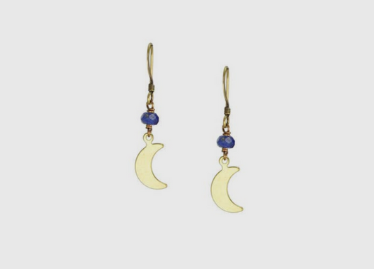 Delicate Blue Lapis Dainty Moon Earrings