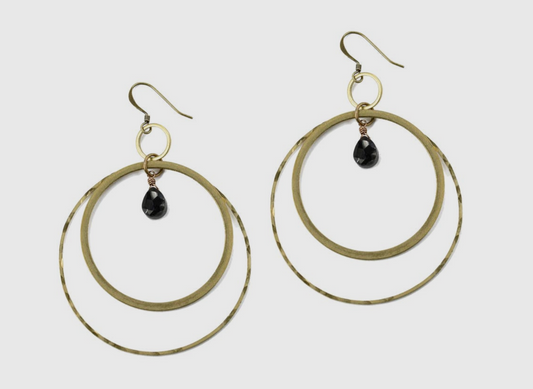 Black Onyx Large Hammered Double Circle Earrings