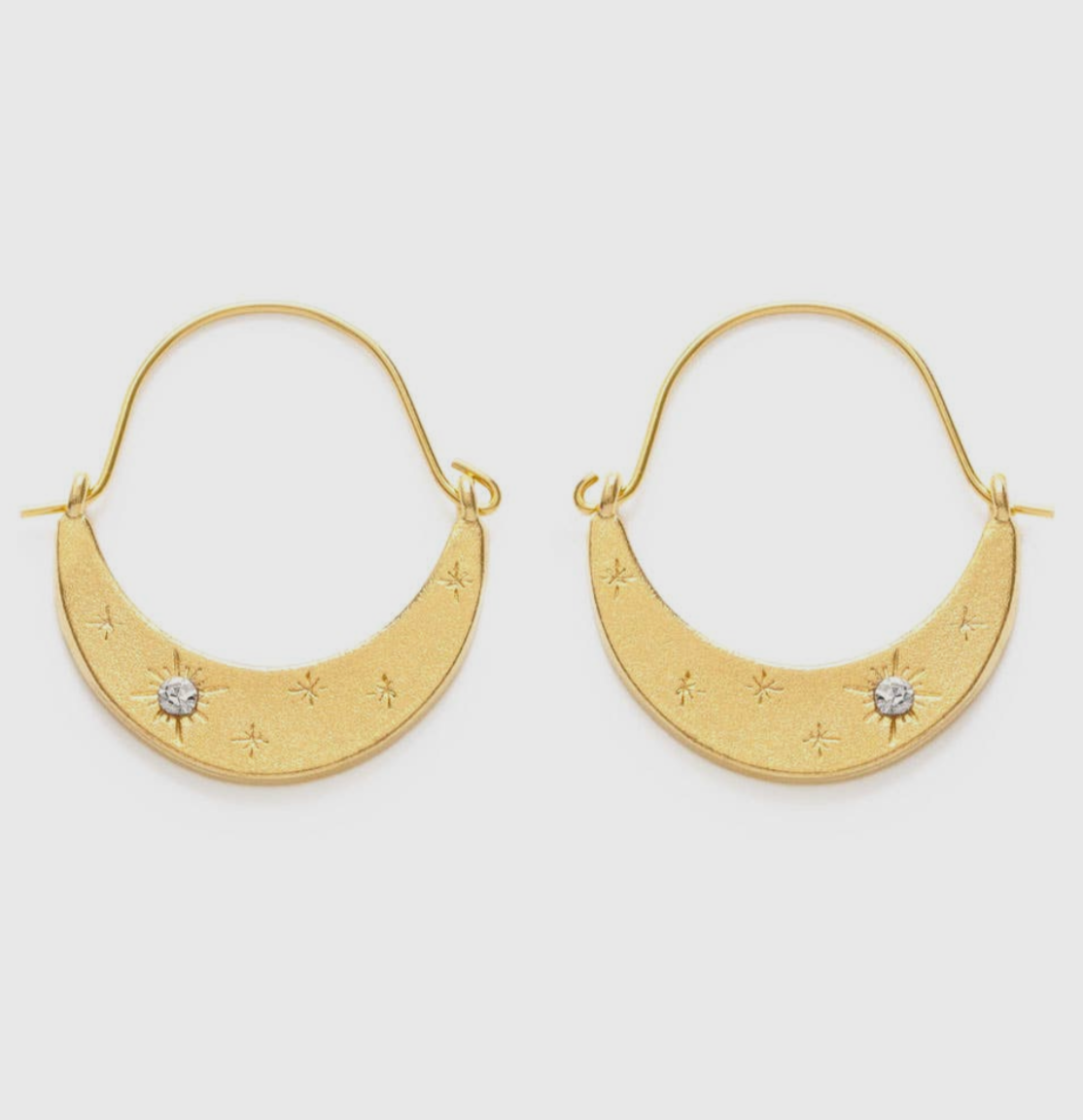 14K Gold Starlight Crescent Earrings