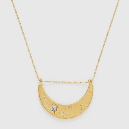 14K Gold Starlight Crescent Necklace