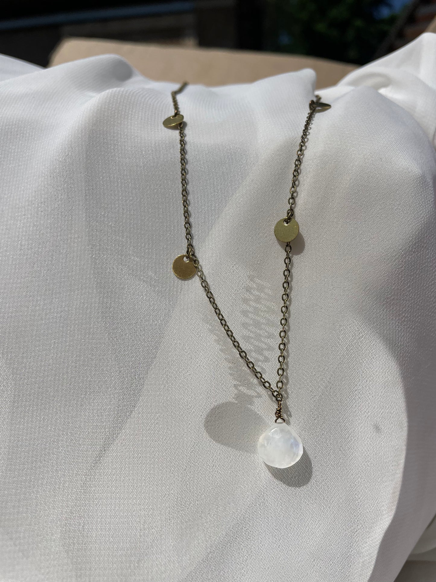 Rainbow Moonstone Dainty Dangle Disks Necklace