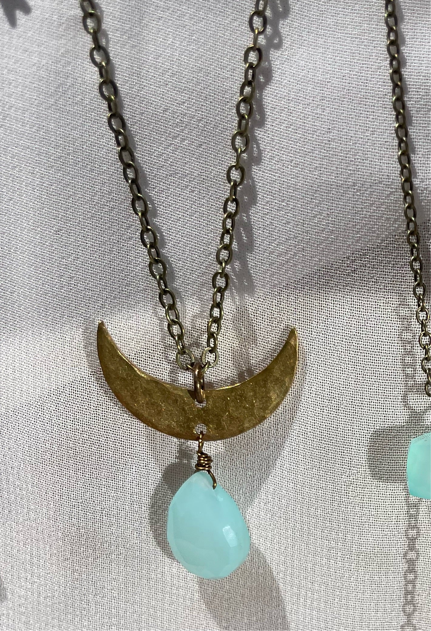 Hammered Crescent Moon with Seafoam Chalcedony